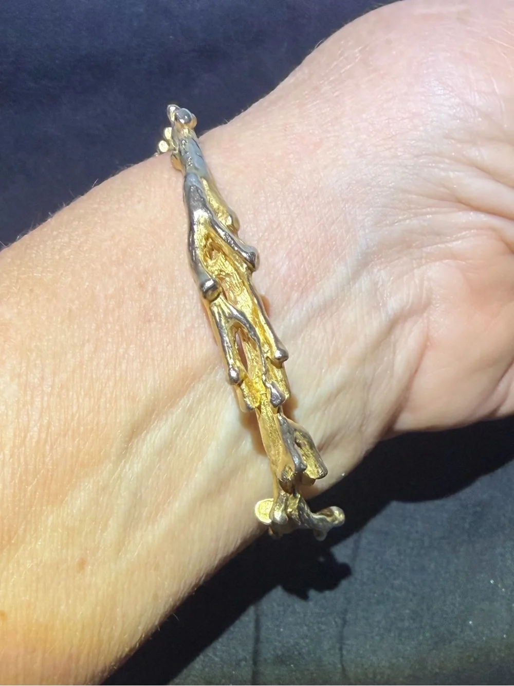 Golden Textured Twisted Twig Branch Bangle Bracelet